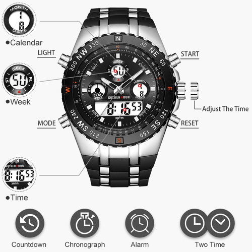 Reloj Digital Analógico De Cuarzo Goldenhour Para Hombre