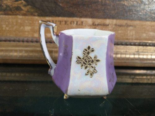 Antigua Taza De Colección Porcelana Japonesa Violeta Dorado