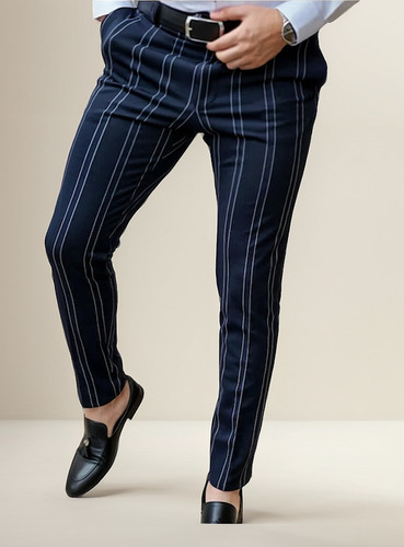 Pantalones Pitillo Para Hombres Con Rayas De Linea Vertical