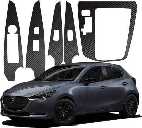 Kit Completo Sticker Puertas/panel Central Mazda 2 18 - 23 Color Fibra De Carbono
