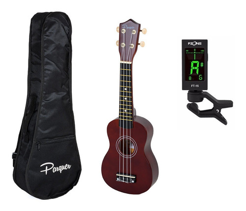 Ukelele Soprano Parquer Niños Madera Color Marron Con Funda