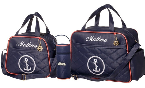 Kit Bolsas Maternidade Azul Marinheiro Menino Personalizadas