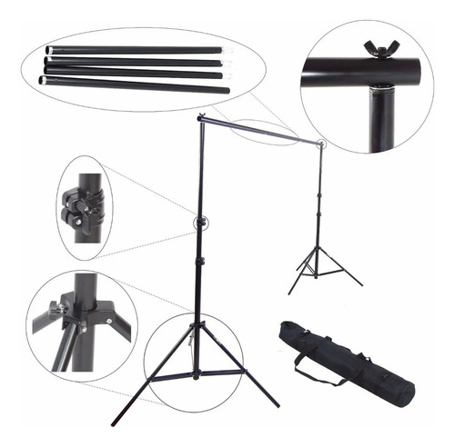Set Fotografia Pie Soporte Fondo Blanco Sistema Completo Lisa Negro