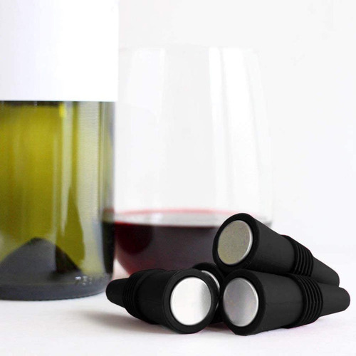 2 Tapón De Botella De Vino De Silicona Tapón De Negro