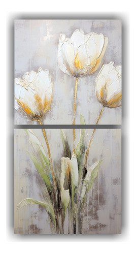 60x30cm Conjunto Cuadros Modernos Tulipanes Blancos Estilo D