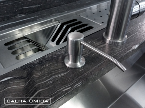 Imagem 6 de 7 de Dispenser Dosador Sabão Líquido Embutir + Porta Esponja Inox