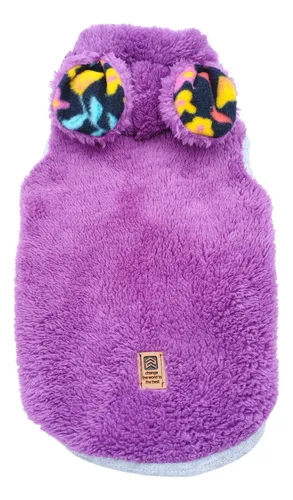 Abrigo Buzo Chaleco Peluche P/ Perros Gatos Capucha Orejas