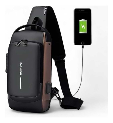 Mochila Bandolera Impermeable Antirrobo Fashion Gris Oscuro Liso