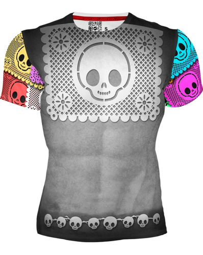 Playera Full Print Papel Picado Colores Dia De Muertos 442