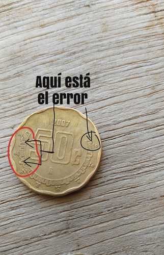Moneda De 50 Centavos Única Año 2007