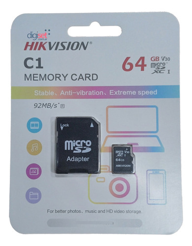 Tarjeta Micro Sd Hikvision Microsdxc Hv 64gb Class 10 92mb/s