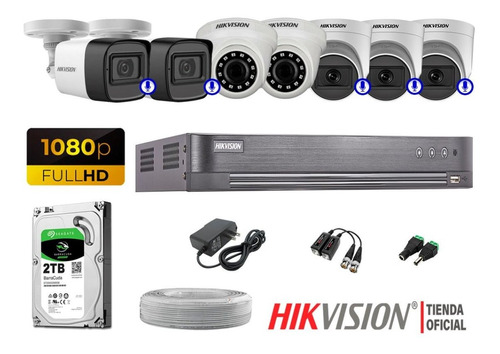 Kit 7 Cámaras De Seguridad Hikvision Full Hd 5 Camaras Audio