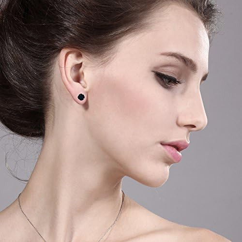 Aretes De Tuerca De Ónix Negro De Plata De Ley 925 De Gem St