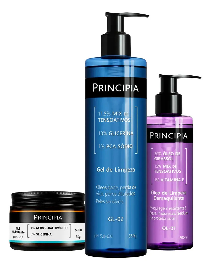 Principia Kit Limpeza E Hidratação Ol-01 + Gh-01 + Gl-02 Todo Tipo De Pele Dia/noite