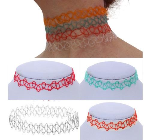 Set De 4 Gargantillas Choker Tipo Tattoo  Elastizada Colores