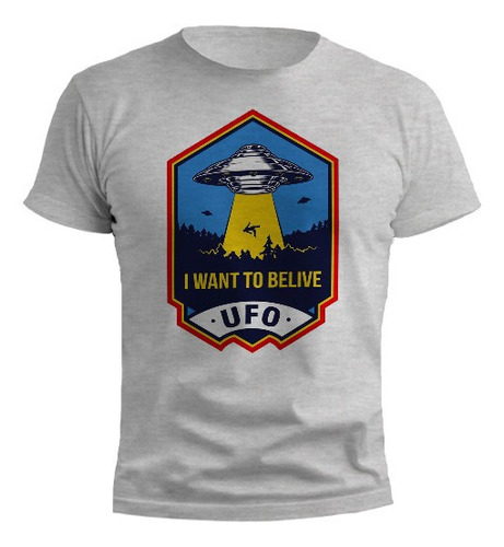 Remera Ovni I Want To Believe Diseño Gris