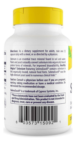 Suplemento Healthy Origins Selenium 200 Mcg 180 Cápsulas
