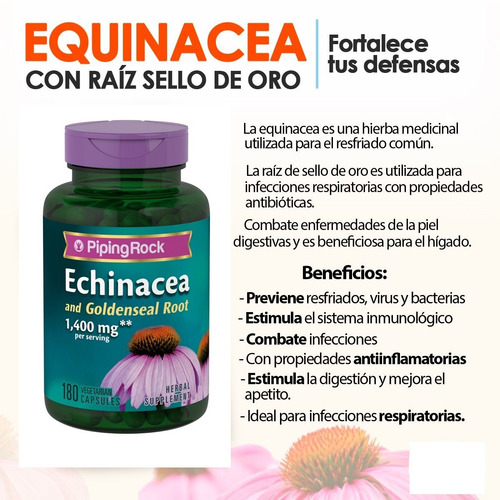 Echinacea Goldenseal 1400mg Equinacea Sello Dorado Inmune