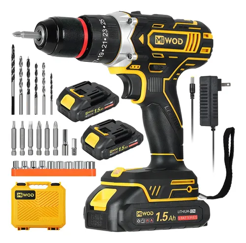 Taladro Atornillador Percutor Inalámbrico Miwod 21v 2 Baterías Li-ion Mandril 10mm Negro
