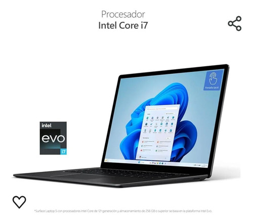 Laptop Microsoft Surface Laptop 5 Black Matte Táctil 13 , Intel Core I7 32gb De Ram 1 Tb, Intel Iris Xe Graphics 2256x1504px Windows 11 S