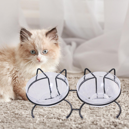 Comedero Para Gatos, Plato, Estante De Doble Cuenco Negro
