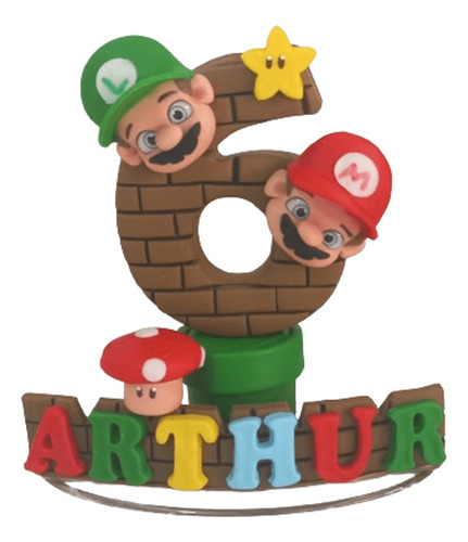 Vela Topo De Bolo Em Biscuit Super Mário Bros