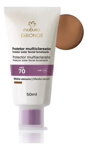 Protetor Solar Clareador Natura Chronos FPS 70 Médio Escuro
