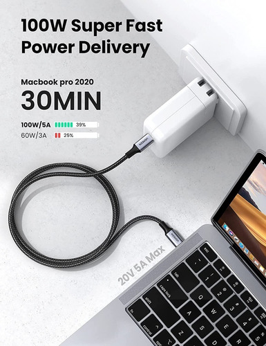 Cable Ugreen Usb-c 100w Nylon 2m Para Galaxy S10 Plus S10e