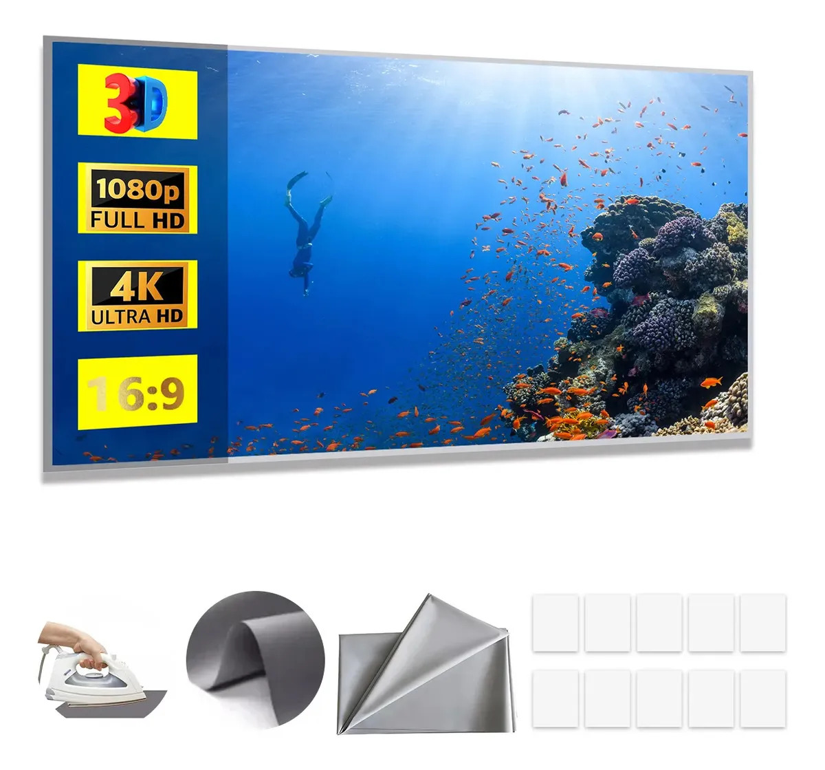 Pantalla de Proyector Portátil de 100" Plegable y Enrollable, con Cortina Antiluz 4K para Cine en Casa