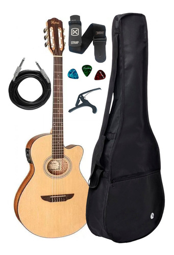 Violão Hofma Nylon Natural Satin Hmn298 Kit Capa Acessórios