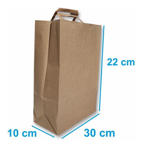 Imagen 2 de 4 de Bolsa Papel Marrón Con Manija 22x10x30 Cm Pack X100