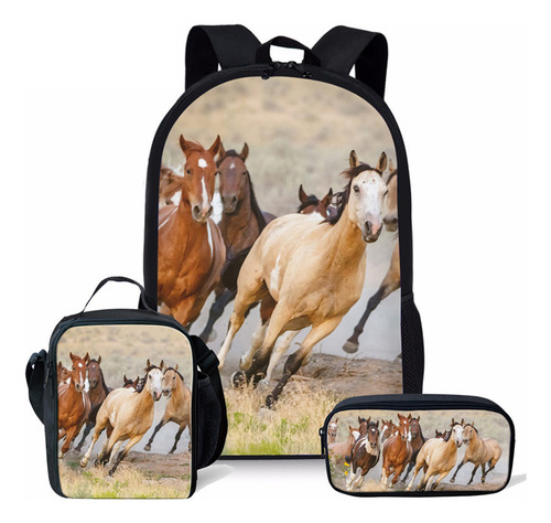 Conjunto De 3 Mochilas Escolares Com Estampa De Cavalo E Pôn Cor 2