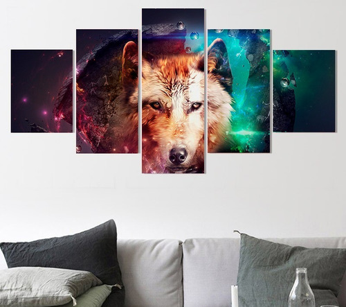 5 Cuadros Canvas Lobo Artistico Diseño Espacio Decorativo