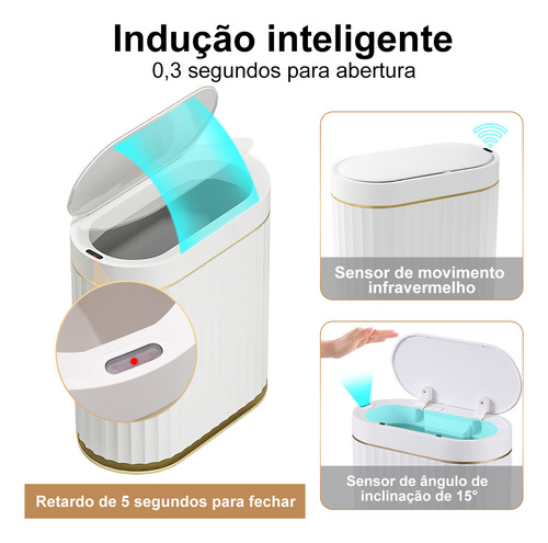 Lixeiras De 10 Litros Automática Com Sensor Borda Branco