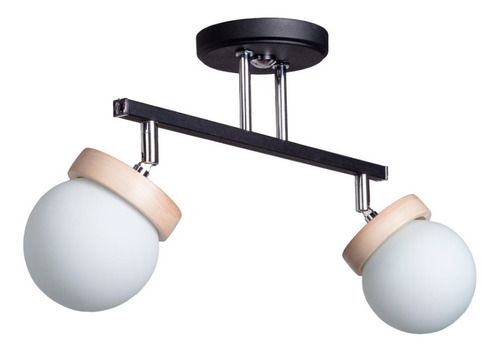 Aplique Riel 2 Luces Globo / Madera Cabezal Movil Apto Led F