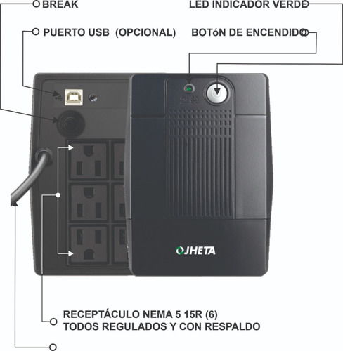 Imagen 4 de 5 de No Break Jheta Neo 500 6 Cont Regulador Supresor