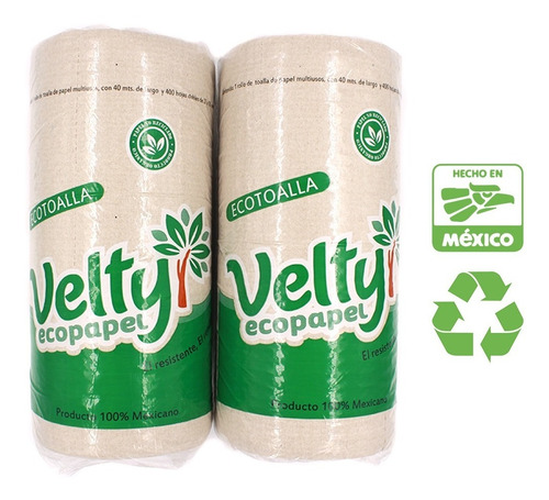 Toalla De Cocina Velty Eco Papel Ecológico 2 Pza 40 Mts C/u