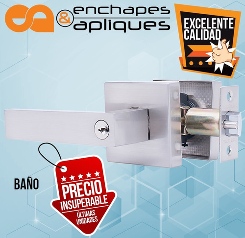 Imagen 2 de 4 de Chapa Manija Cuadrada Cromo | Baño