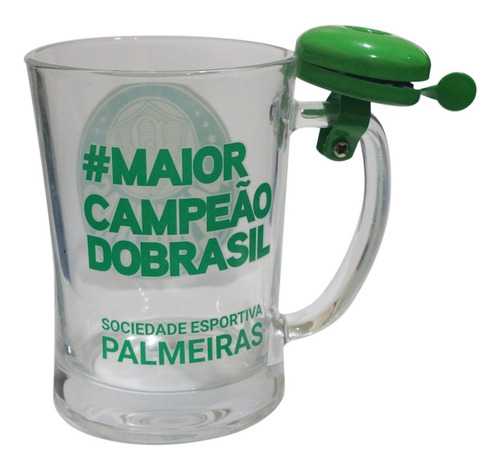 Caneca De Vidro Gigante 650ml Com Sino- Palmeiras Campeão