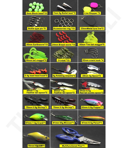 Imagen 8 de 8 de Kit De 101 Piezas De Señuelo Cebo Moscas Anzuelos Para Pesca
