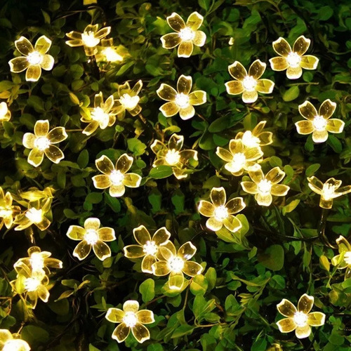 50 Led 7m Tira De Luces Led Solares Forma Flores Para Jardín
