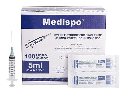 Jeringa De 5ml Con Aguja Caja X100und - Medispo 21g X 1 1/2 