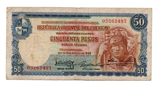 Uruguay Billete 50 Pesos Moneda Nacional Año 1939 P#38