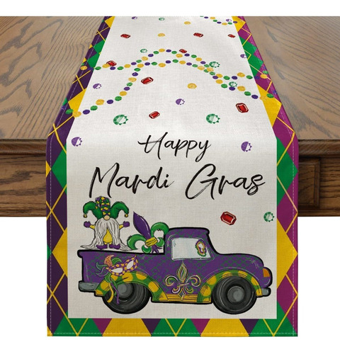 Camino De Mesa Happy Mardi Gras Gnomes Truck Carnival, ...