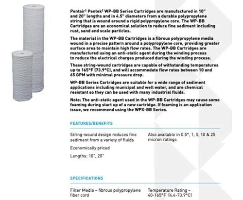 Filtro De Agua Para Sedimentos Pentair Pentek Wp.5bb97p Big