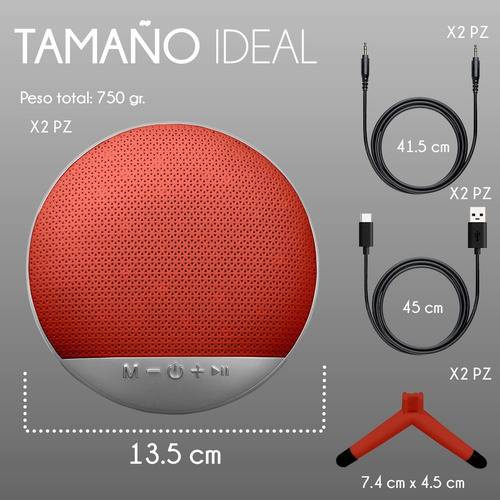 De 2 Bocinas Redondas Bluetooth Portátiles Con Soporte Color Rojo