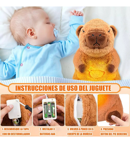 Capibara Que Respira Peluche De Apego Antiestres Para Dormir Marrón 30cm