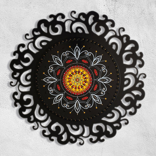 Mandala Recorte E Pontilhismo (preto, Amarelo, Vermelho)