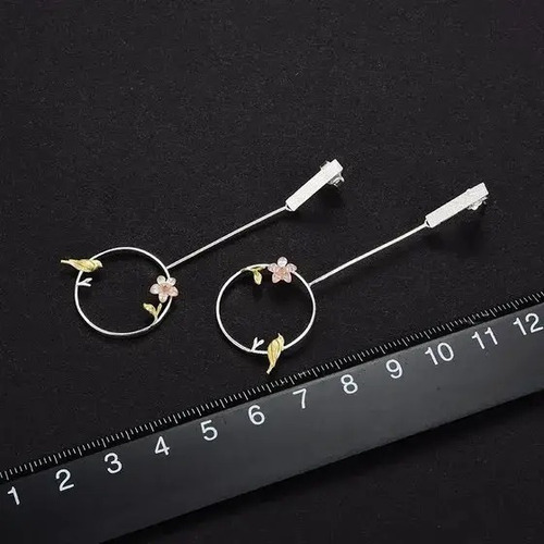 Imagen 3 de 6 de Aretes Mujer Plata .925 Flores Concha Pajarito Baño Oro 24k