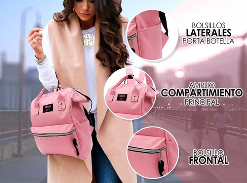 Imagen 2 de 10 de Mochila Cartera Tachas Lady Urbana Eco Cuero Mujer Colores